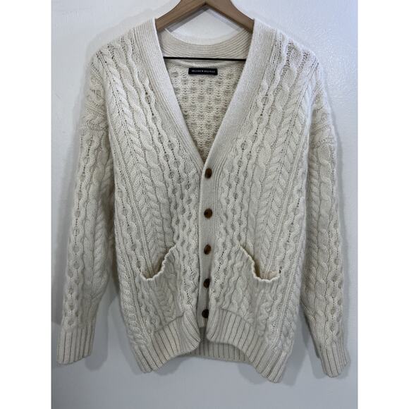 Cable Knit Fisherman Cardigan M Grandma Preppy Coastal Quiet Luxe Minimal Wool - Picture 1 of 16
